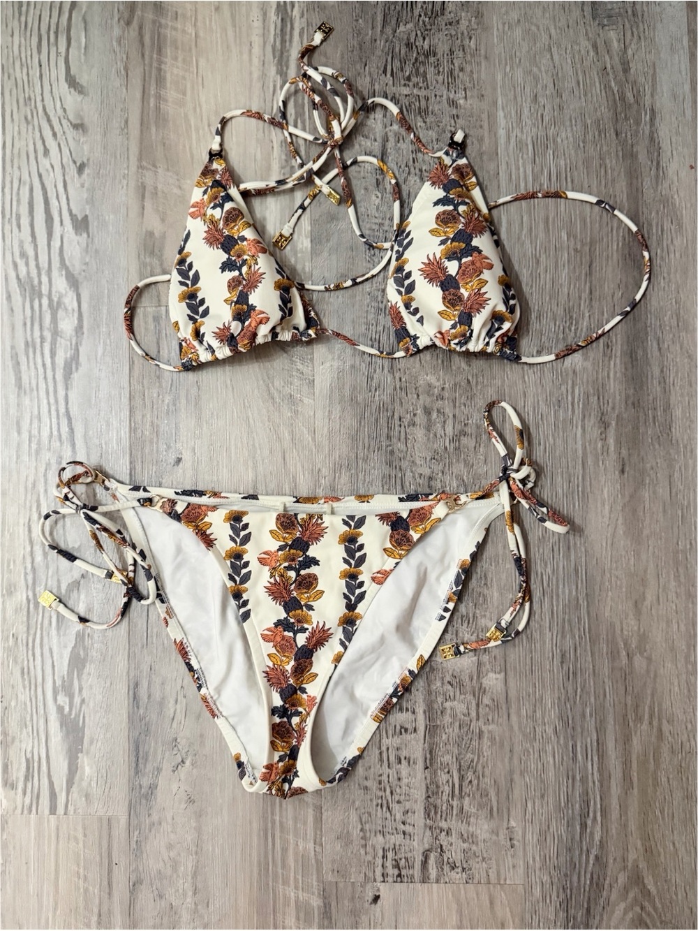 TORY BURCH Gemini Link Floral Triangle Bikini Set Small